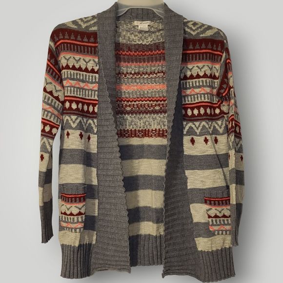 Self Esteem Sweaters - Self Esteem Womens L GRAY Multicolor Long Sleeve Cardigan Sweater Open Front